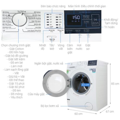 Kích thước máy giặt Electrolux EWF8024BDWA