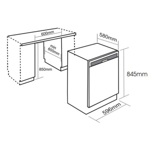 Kích thước máy rửa bát Faster Turbodry633A, sấy khô bằng CN turbodry