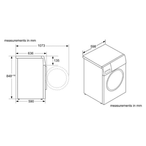 Máy giặt quần áo Bosch WGG234E0SG 6 Kích thước máy giặt quần áo Bosch WGG234E0SG