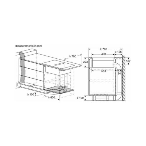 Kích thước lắp bếp từ 4 vùng nấu kết hợp hút mùi Bosch PVQ731F15E
