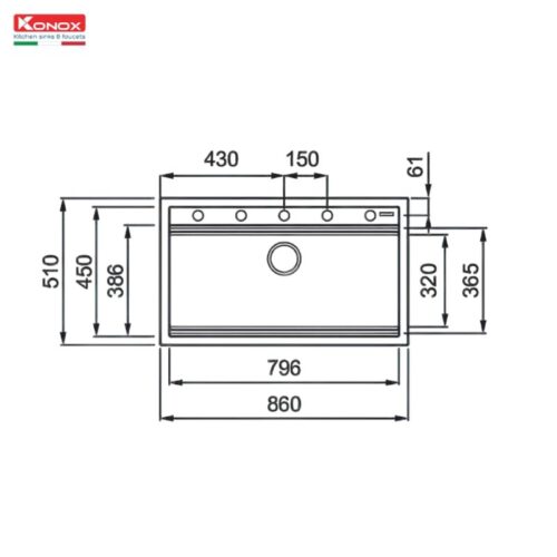 Chậu rửa bát đá 1 hố Konox Terra 860S Grey 5 Kích thước chậu rửa bát đá 1 hố Konox Terra 860S Grey