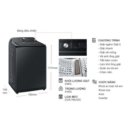 kich thuoc may giat samsung inverter 23 kg wa23a8377gv cua tren